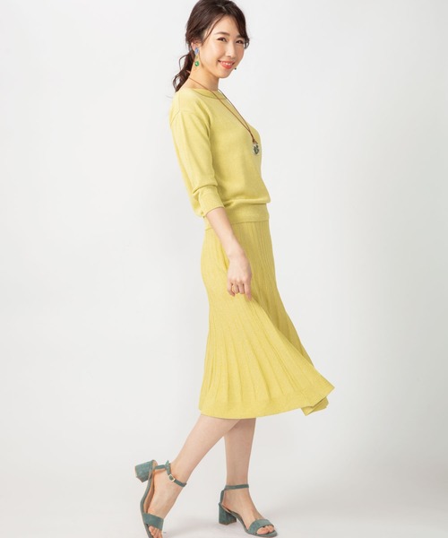 JETSET SOLO PLUS (ジェットセットソロプラス)の「ボートネックニットアップ(ワンピース・レディース・ブラック/シルバー/イエロー・FREE)」の1枚目の写真