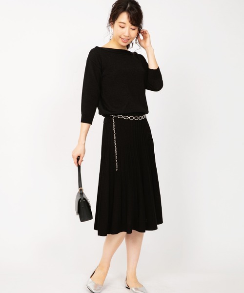 JETSET SOLO PLUS (ジェットセットソロプラス)の「ボートネックニットアップ(ワンピース・レディース・ブラック/シルバー/イエロー・FREE)」の2枚目の写真