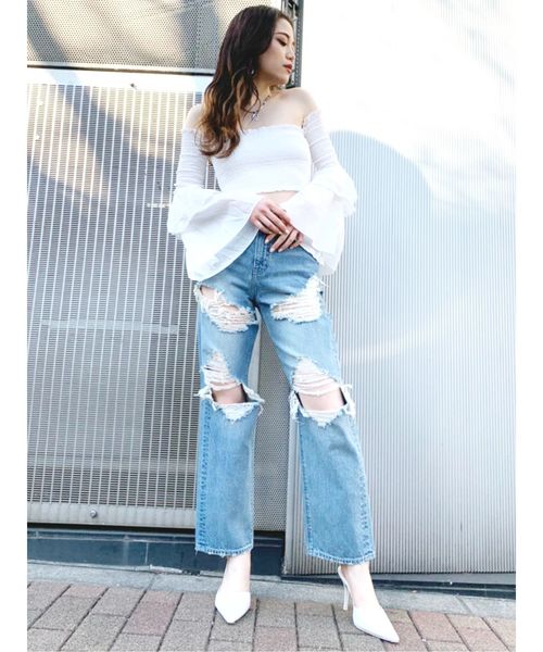 GYDA(ジェイダ)の「crazy crashワイドデニムパンツ(デニムパンツ・レディース・ブルー/ライトブルー・X-SMALL/SMALL/MEDIUM)」の15枚目の写真