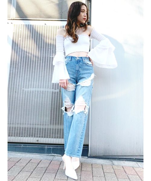 GYDA(ジェイダ)の「crazy crashワイドデニムパンツ(デニムパンツ・レディース・ブルー/ライトブルー・X-SMALL/SMALL/MEDIUM)」の14枚目の写真