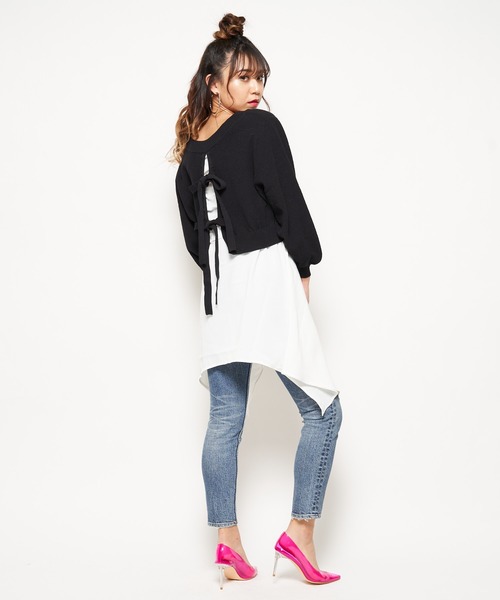 SPIRALGIRL(スパイラルガール)の「バックリボンレイヤードトップス(Tシャツ/カットソー・レディース・ブラック/ブルー/イエロー・FREE)」の12枚目の写真