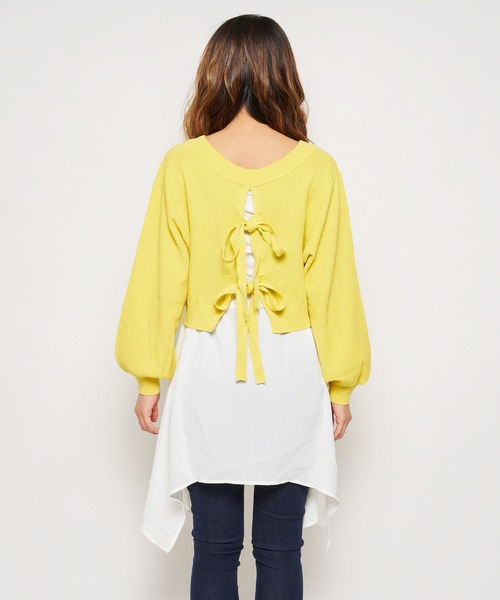 SPIRALGIRL(スパイラルガール)の「バックリボンレイヤードトップス(Tシャツ/カットソー・レディース・ブラック/ブルー/イエロー・FREE)」の5枚目の写真