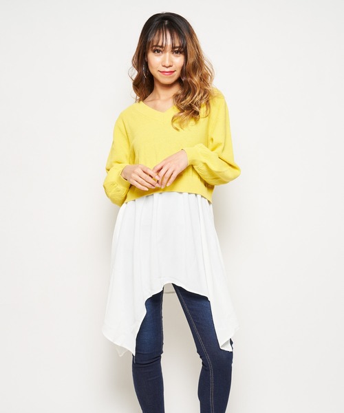 SPIRALGIRL(スパイラルガール)の「バックリボンレイヤードトップス(Tシャツ/カットソー・レディース・ブラック/ブルー/イエロー・FREE)」の6枚目の写真