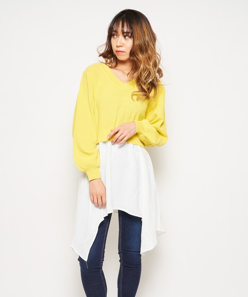 SPIRALGIRL(スパイラルガール)の「バックリボンレイヤードトップス(Tシャツ/カットソー・レディース・ブラック/ブルー/イエロー・FREE)」の15枚目の写真