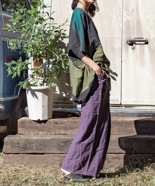 チャイハネ（チャイハネ）の「【チャイハネ】yul 旅するビッグシルエットトップス（その他トップス・レディース・ブルー/カーキ/レッド・FREE）」の4枚目の写真