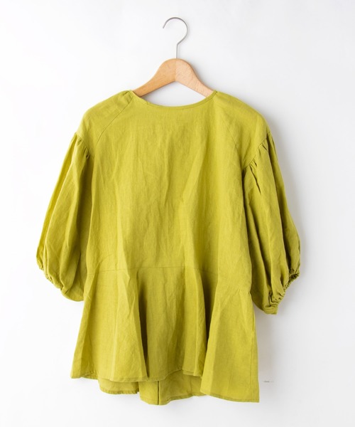 Omekashi(オメカシ)の「リネンバックシャンブラウス(シャツ/ブラウス・レディース・ブラック/オフホワイト/グリーン・FREE)」の1枚目の写真