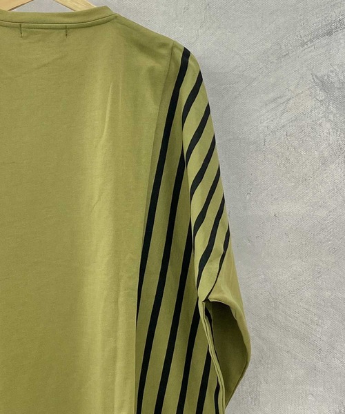 Beno（ビーノ）の「ミニ裏毛 / ストライプ スイッチ 裾スピンドル ビッグシルエット ロンT（Tシャツ/カットソー・メンズ・ブラック/ベージュ/オフホワイト/カーキ・FREE）」の22枚目の写真