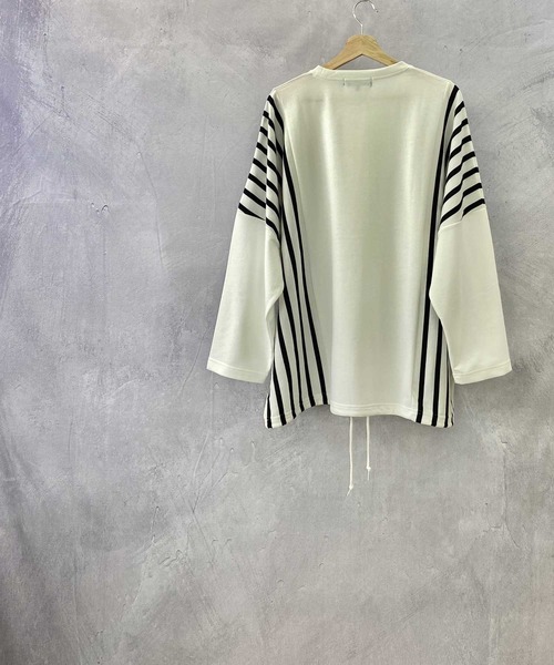 Beno（ビーノ）の「ミニ裏毛 / ストライプ スイッチ 裾スピンドル ビッグシルエット ロンT（Tシャツ/カットソー・メンズ・ブラック/ベージュ/オフホワイト/カーキ・FREE）」の11枚目の写真