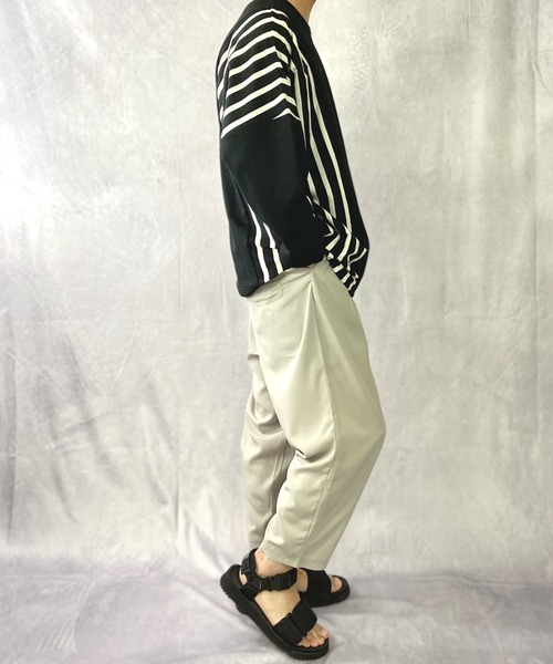 Beno（ビーノ）の「ミニ裏毛 / ストライプ スイッチ 裾スピンドル ビッグシルエット ロンT（Tシャツ/カットソー・メンズ・ブラック/ベージュ/オフホワイト/カーキ・FREE）」の5枚目の写真