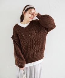 Heather | ローゲージケーブルＶネックニット 921183(ニット/セーター)