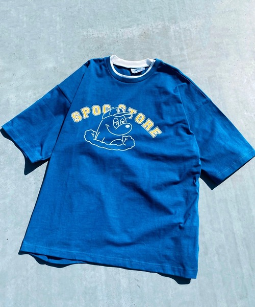 SPOC STORE(スポックストア)の「【SPOC STORE】レイヤード配色 カレッジロゴ半袖カットソー(Tシャツ/カットソー・メンズ・オフホワイト/イエロー/グリーン/コバルトブルー・M/L)」の3枚目の写真