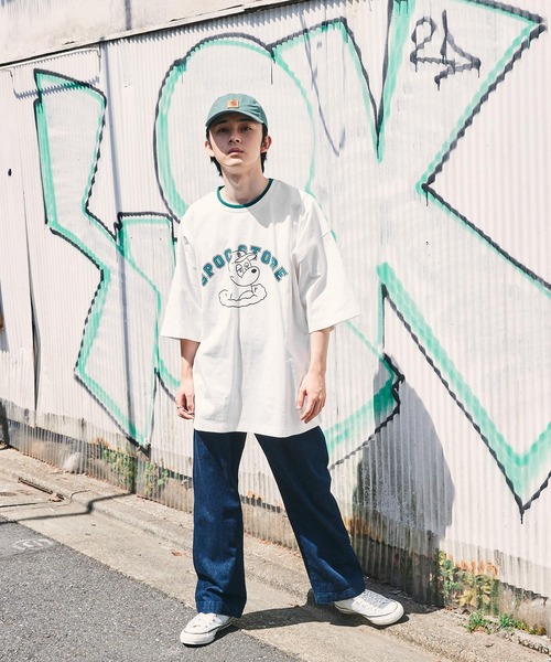 SPOC STORE(スポックストア)の「【SPOC STORE】レイヤード配色 カレッジロゴ半袖カットソー(Tシャツ/カットソー・メンズ・オフホワイト/イエロー/グリーン/コバルトブルー・M/L)」の10枚目の写真