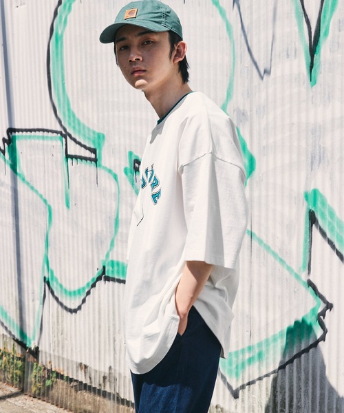 SPOC STORE(スポックストア)の「【SPOC STORE】レイヤード配色 カレッジロゴ半袖カットソー(Tシャツ/カットソー・メンズ・オフホワイト/イエロー/グリーン/コバルトブルー・M/L)」の8枚目の写真