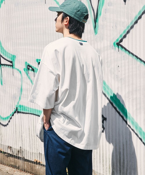 SPOC STORE(スポックストア)の「【SPOC STORE】レイヤード配色 カレッジロゴ半袖カットソー(Tシャツ/カットソー・メンズ・オフホワイト/イエロー/グリーン/コバルトブルー・M/L)」の9枚目の写真