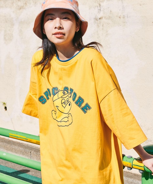 SPOC STORE】レイヤード配色 カレッジロゴ半袖カットソー（T