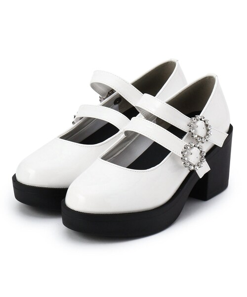 cs T&P（シーエスティーアンドピー）の「ビジューバックルWストラップパンプス（パンプス・レディース・ホワイト系2/ブラック系1・S/M/L/LL）」の4枚目の写真