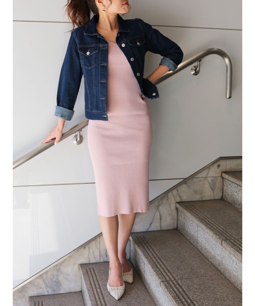 ROYAL PARTY（ロイヤルパーティー）の「【エコヴェロ】洗えるVネックニットタイトワンピース（ワンピース・レディース・ブラック/ブラック系その他/ピンク/グリーン/ベージュ・ｼｮｰﾄ/ﾛﾝｸﾞ）」の9枚目の写真