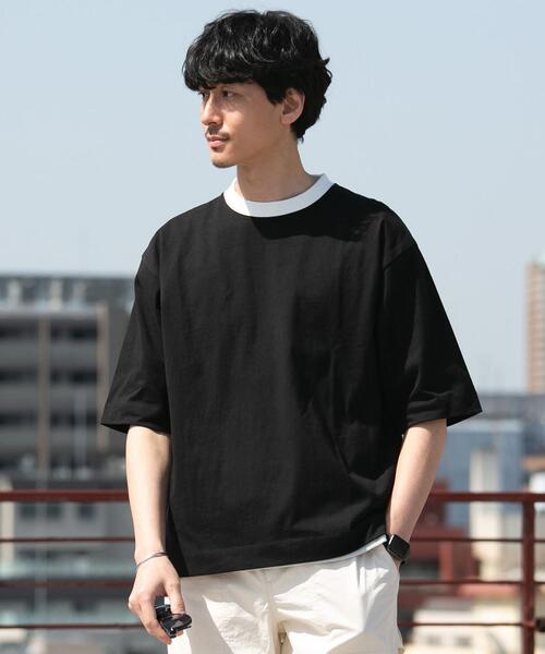 coen（コーエン）の「USAコットンリンガーTシャツ（Tシャツ/カットソー・メンズ・ベージュ/ブラック/ホワイト・X-LARGE/SMALL/MEDIUM/LARGE）」の2枚目の写真