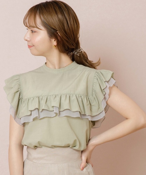 flower（フラワー）の「スタンドフリルブラウス（シャツ/ブラウス・レディース・ベージュ/カーキ・FREE）」の2枚目の写真