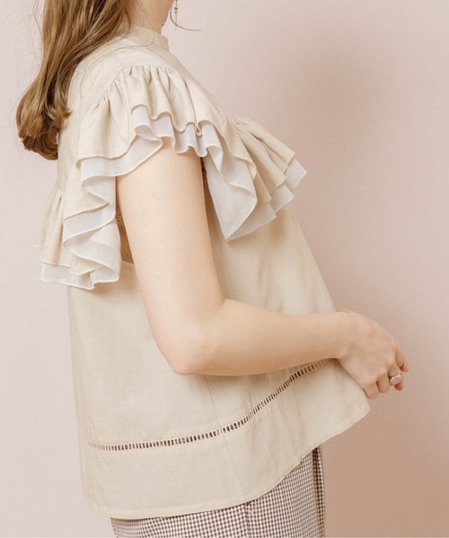 flower（フラワー）の「スタンドフリルブラウス（シャツ/ブラウス・レディース・ベージュ/カーキ・FREE）」の7枚目の写真