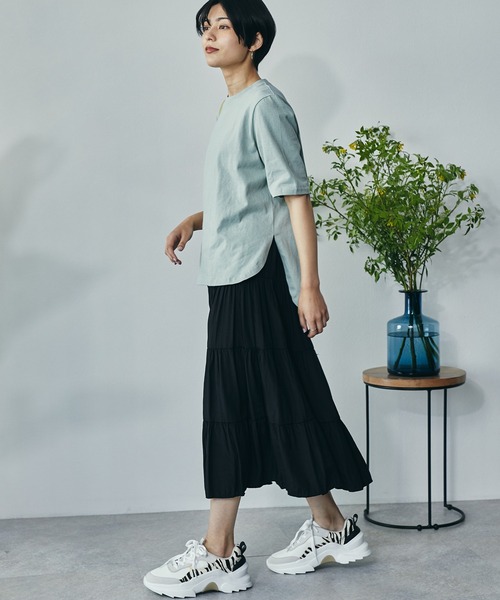 ECRIRE（エクリール）の「綿100％ 10oz天竺コットン サイドスリットT（Tシャツ/カットソー・レディース・オフホワイト/チャコールグレー/ピンク/ライトグリーン・フリー）」の7枚目の写真