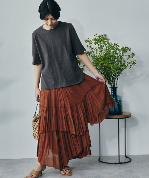 ECRIRE（エクリール）の「綿100％ 10oz天竺コットン サイドスリットT（Tシャツ/カットソー・レディース・オフホワイト/チャコールグレー/ピンク/ライトグリーン・フリー）」の18枚目の写真