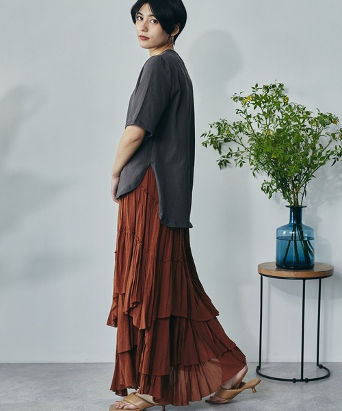 ECRIRE（エクリール）の「綿100％ 10oz天竺コットン サイドスリットT（Tシャツ/カットソー・レディース・オフホワイト/チャコールグレー/ピンク/ライトグリーン・フリー）」の20枚目の写真