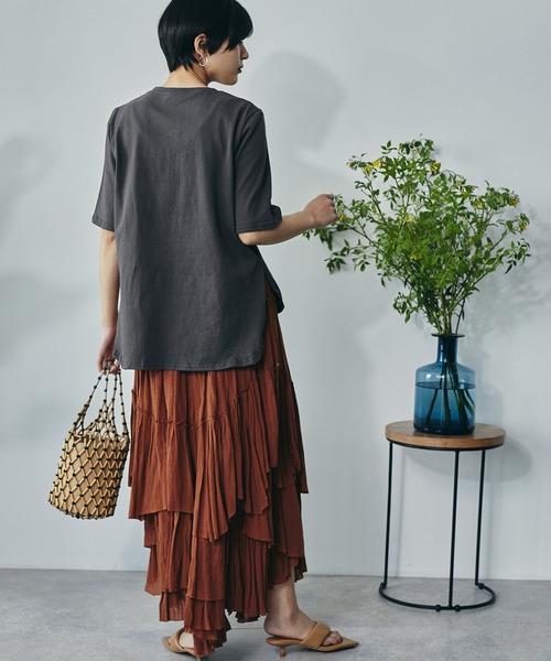 ECRIRE（エクリール）の「綿100％ 10oz天竺コットン サイドスリットT（Tシャツ/カットソー・レディース・オフホワイト/チャコールグレー/ピンク/ライトグリーン・フリー）」の21枚目の写真