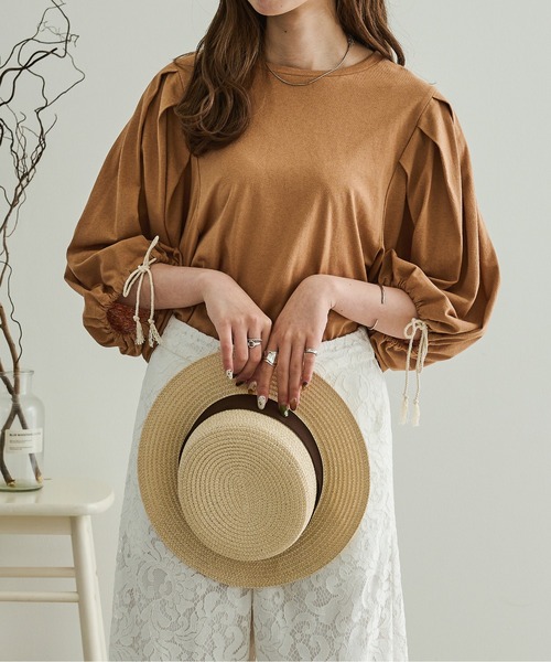 Ambre Neige(アンブルネージュ)の「タックパワーショルダートップス/【WEB/EC限定商品】(Tシャツ/カットソー・レディース・アイボリー/モカ/ミント/ライトブラウン/ライトベージュ・FREE)」の4枚目の写真