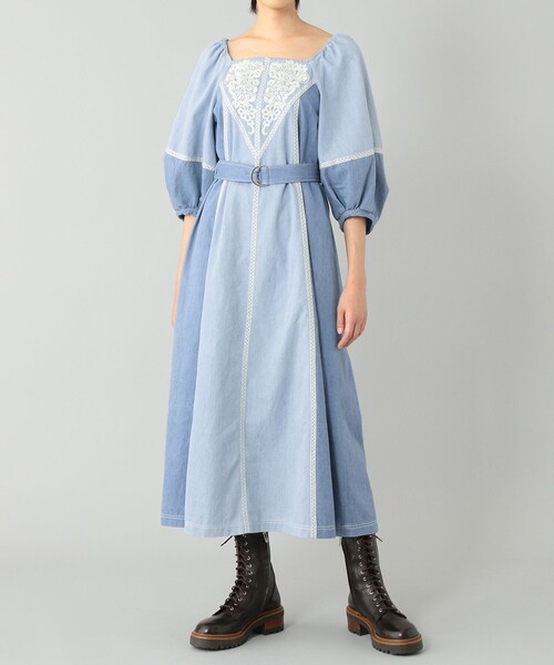 ワンピース Graceデニム刺繍フレアワンピース ワンピース Grace Continental グレースコンチネンタル のファッション