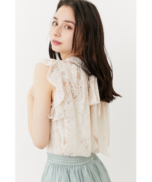 rienda(リエンダ)の「2WAYフリルレーストップス(シャツ/ブラウス・レディース・ホワイト/ブラック/ミント・FREE)」の2枚目の写真