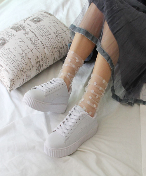 c.u.l(シーユーエル)の「【c.u.l】ドット柄チュールソックス cula217(ソックス/靴下・レディース・ホワイト/ブラック/パープル/ネイビー/ブラウン/ピンク・FREE)」の13枚目の写真