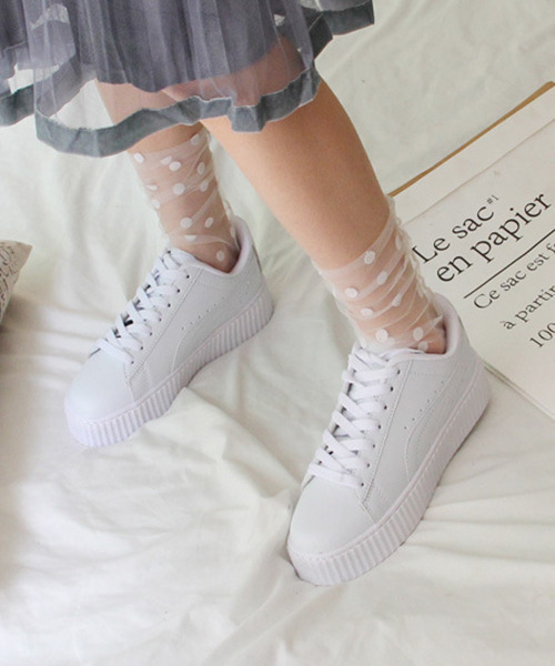 c.u.l(シーユーエル)の「【c.u.l】ドット柄チュールソックス cula217(ソックス/靴下・レディース・ホワイト/ブラック/パープル/ネイビー/ブラウン/ピンク・FREE)」の11枚目の写真