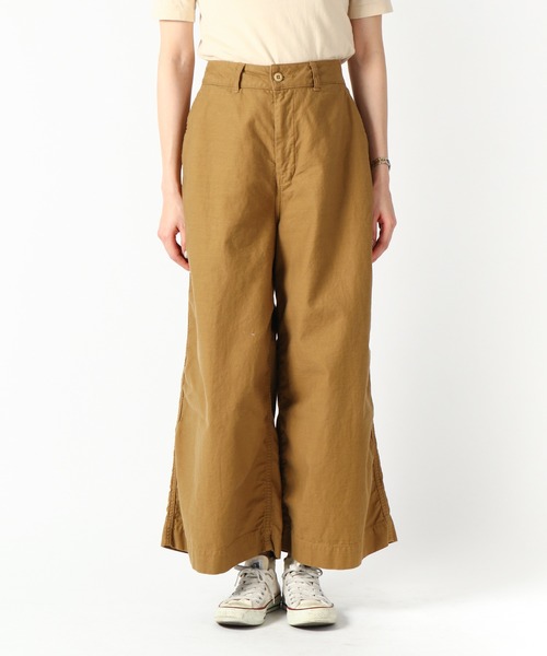URVIN(アービン)の「ワイドワークパンツ / バックサテン(その他パンツ・レディース・カーキブラウン/キナリ・00)」の3枚目の写真