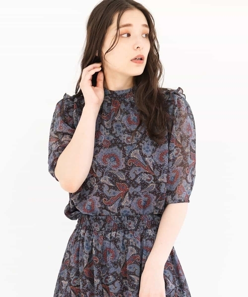 ペイズリー柄シフォンブラウス/洗える
