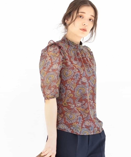 ペイズリー柄シフォンブラウス/洗える