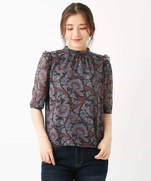 ペイズリー柄シフォンブラウス/洗える