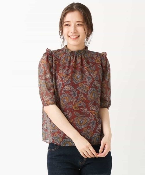 ペイズリー柄シフォンブラウス/洗える