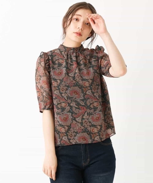 ペイズリー柄シフォンブラウス/洗える