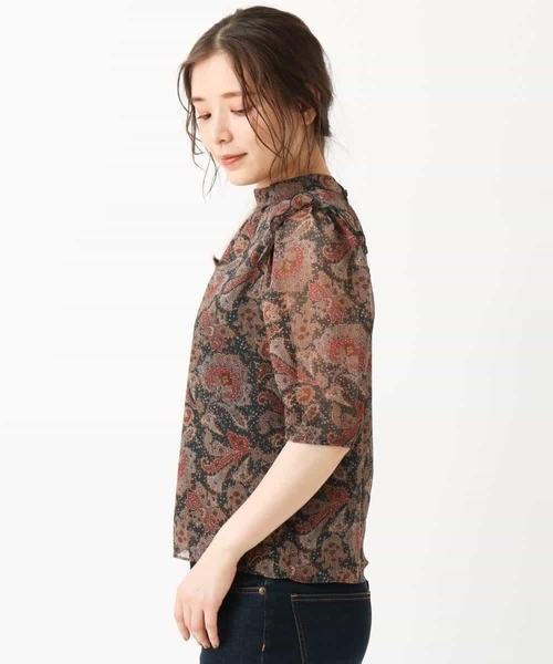 ペイズリー柄シフォンブラウス/洗える