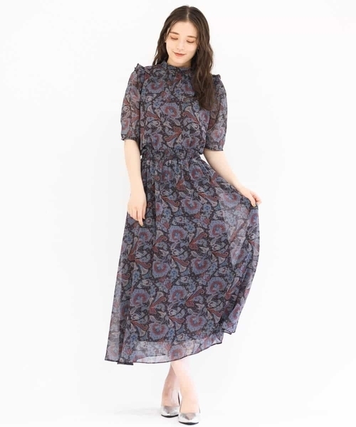 ペイズリー柄シフォンブラウス/洗える