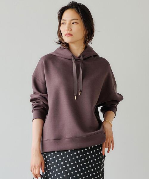 green label relaxing（グリーンレーベルリラクシング）の「ダンボール フード スリット プルオーバー カットソー パーカー（パーカー・レディース・ライトブルー/ダークグレー/モカ・FREE）」の2枚目の写真