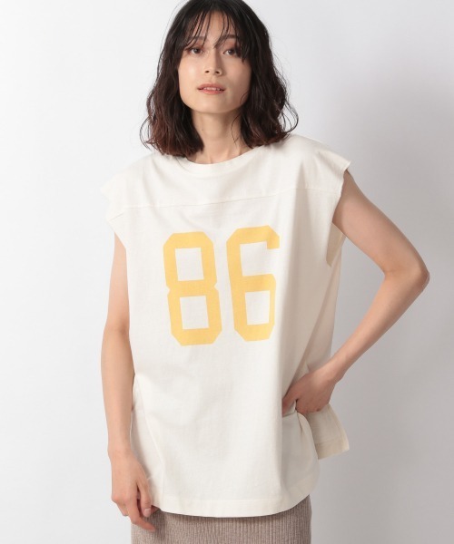 LOWRYS FARM（ローリーズファーム）の「ナンバリングノースリーブ　958893（Tシャツ/カットソー・レディース・オフホワイト/アイボリー/ネイビー・FREE）」の1枚目の写真