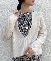 SHENERY | 【WEB限定カラー：グリーン】片畦スリットネックニットプルオーバー(ニット/セーター)