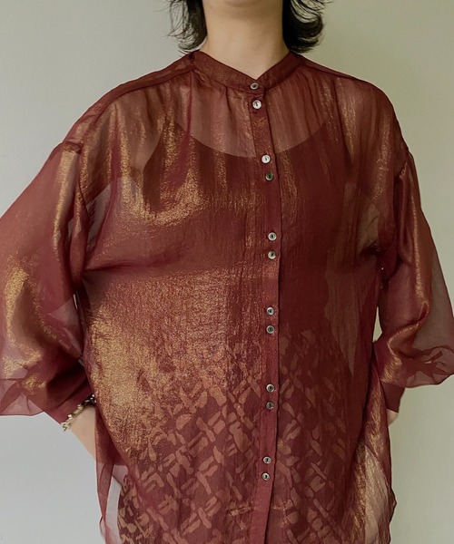 VACANCY（ヴァカンシー）の「シャイニーシアーバンドカラーシャツ（シャツ/ブラウス・レディース・ブラック/グリーン/ボルドー・FREE）」の17枚目の写真