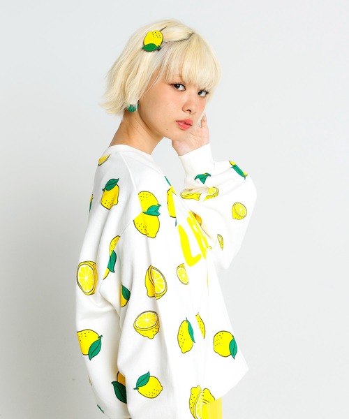トレーナー スウェット フード総柄スウェット(LEMON・NINJIN・EDAMAME) レディース メンズ PUNYUS トレーナー スウェット フード総柄スウェット(LEMON