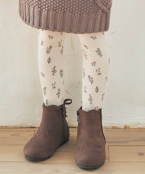 apres les cours（アプレレクール）の「お花柄タイツ（タイツ/ストッキング・キッズ・アイボリー/ライトグレー/ネイビー・110/90/140/100/120）」の2枚目の写真