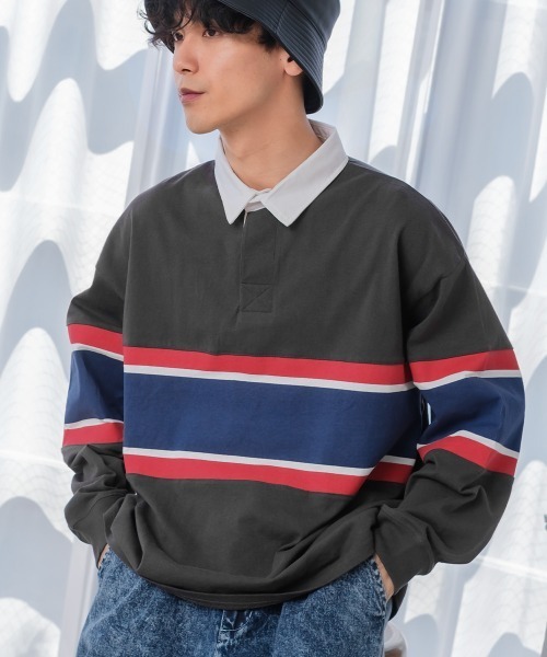 improves(インプローブス)の「パネル切替 ビッグシルエット ラガーシャツ(ポロシャツ・メンズ・ネイビー/スミクロ/グリーン・LARGE/MEDIUM)」の1枚目の写真