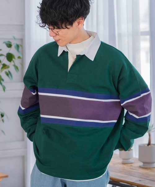 improves(インプローブス)の「パネル切替 ビッグシルエット ラガーシャツ(ポロシャツ・メンズ・ネイビー/スミクロ/グリーン・LARGE/MEDIUM)」の2枚目の写真