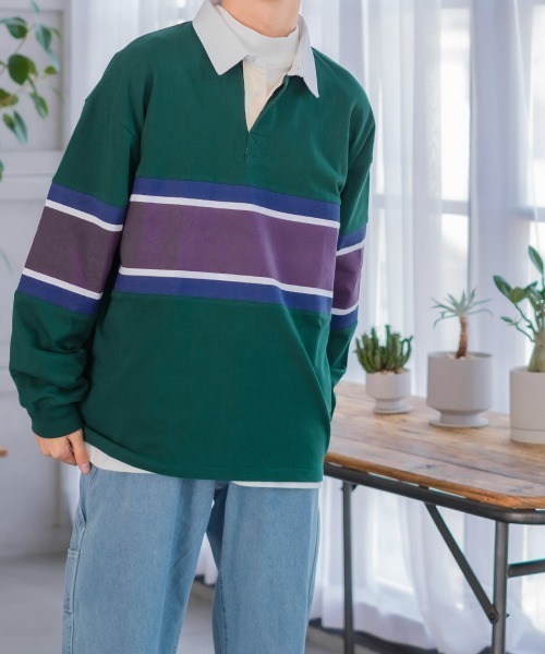 improves(インプローブス)の「パネル切替 ビッグシルエット ラガーシャツ(ポロシャツ・メンズ・ネイビー/スミクロ/グリーン・LARGE/MEDIUM)」の9枚目の写真